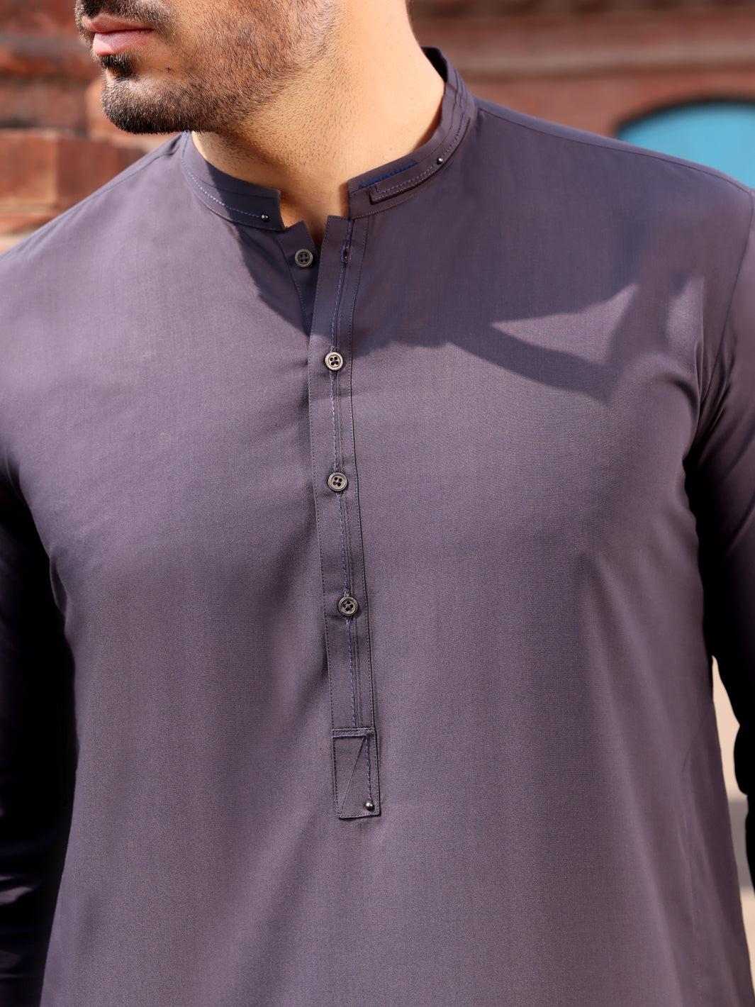 Dark Grey Blended Kameez Shalwar - AL-KS-2581