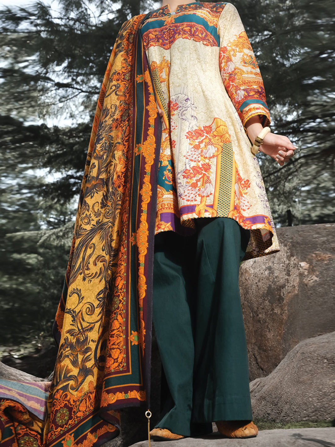 Natural Cambric 3 Piece Stitched - AWP-258