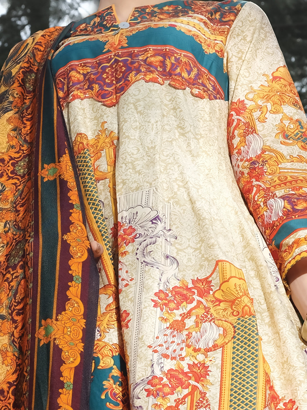 Natural Cambric 3 Piece Stitched - AWP-258