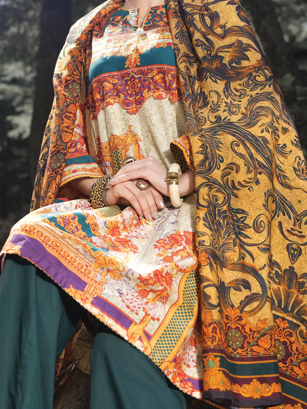 Natural Cambric 3 Piece Stitched - AWP-258