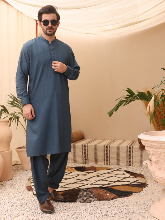 Blue Blended Kameez Shalwar - AL-KS-2591B