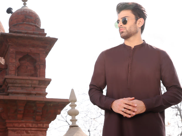 Dark Brown Blended Kameez Shalwar - AL-KS-2607