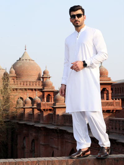 White Blended Kameez Shalwar - AL-KS-2610