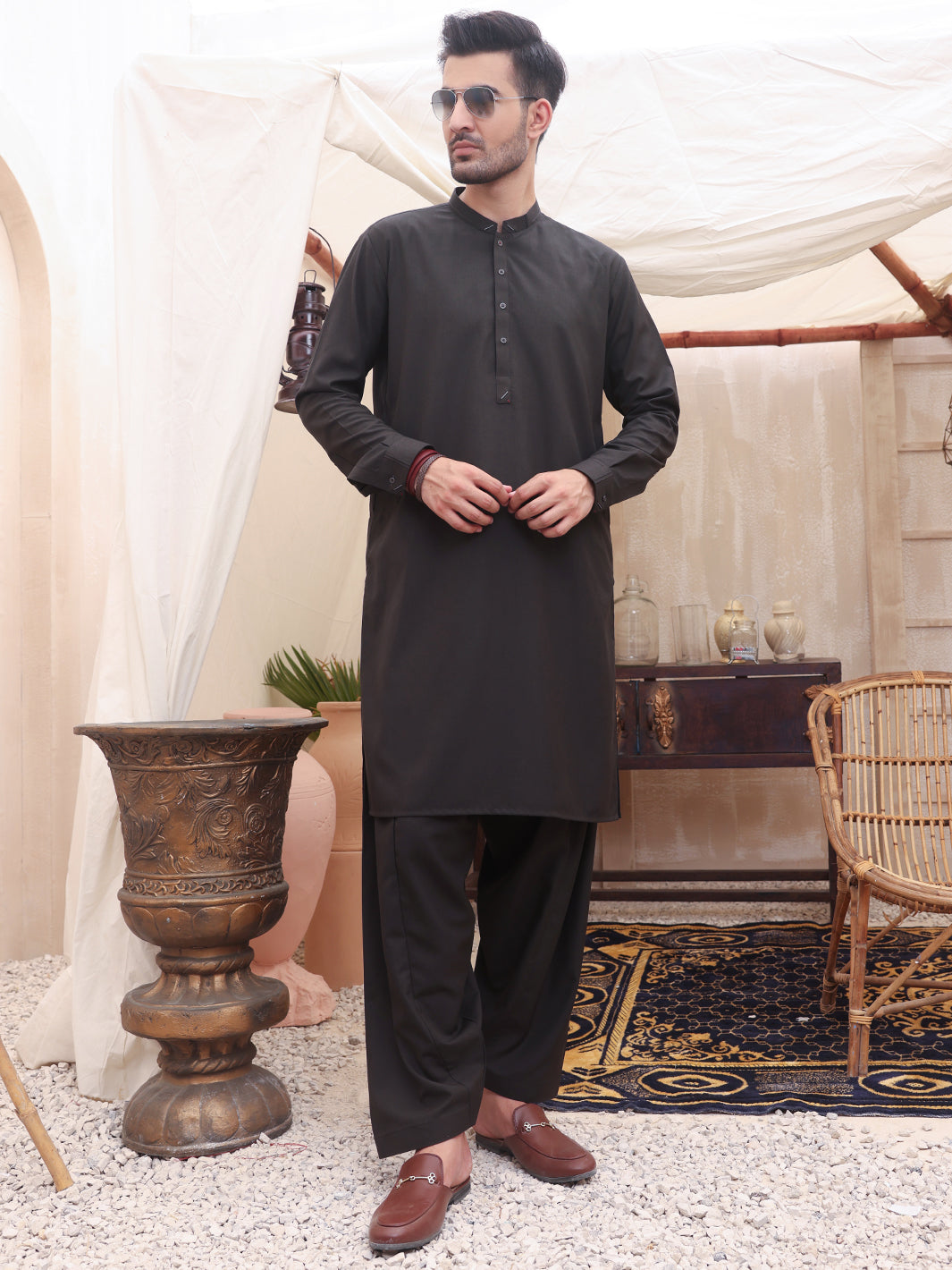 Charcoal Grey Kurta Shalwar - AL-KS-2613