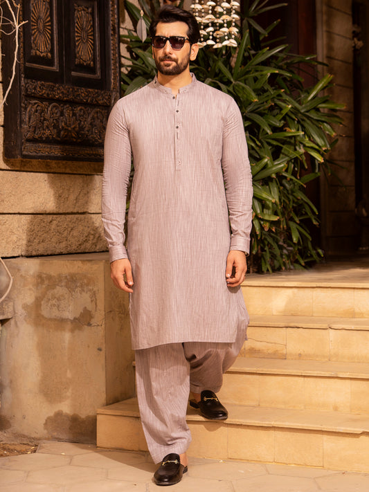 Light Grey Blended Kurta Shalwar - AL-KS-2639