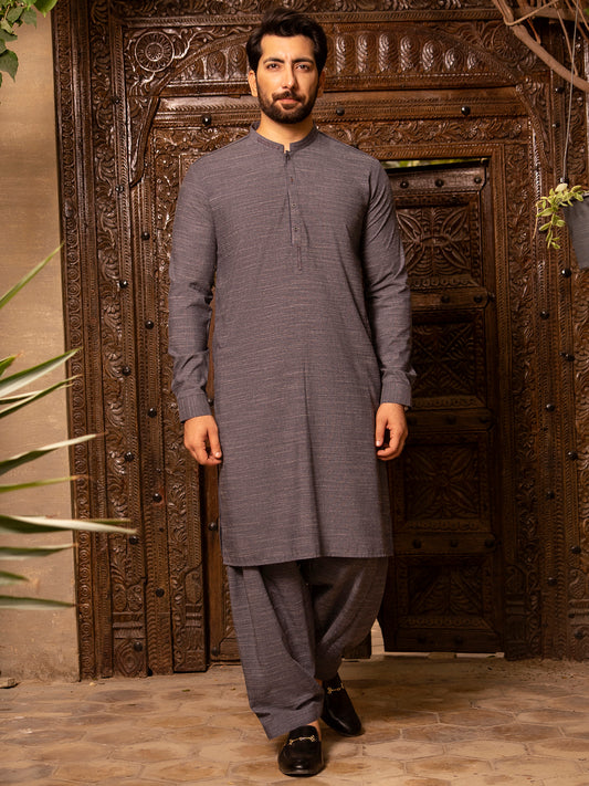 Grey Blended Kurta Shalwar - AL-KS-2661