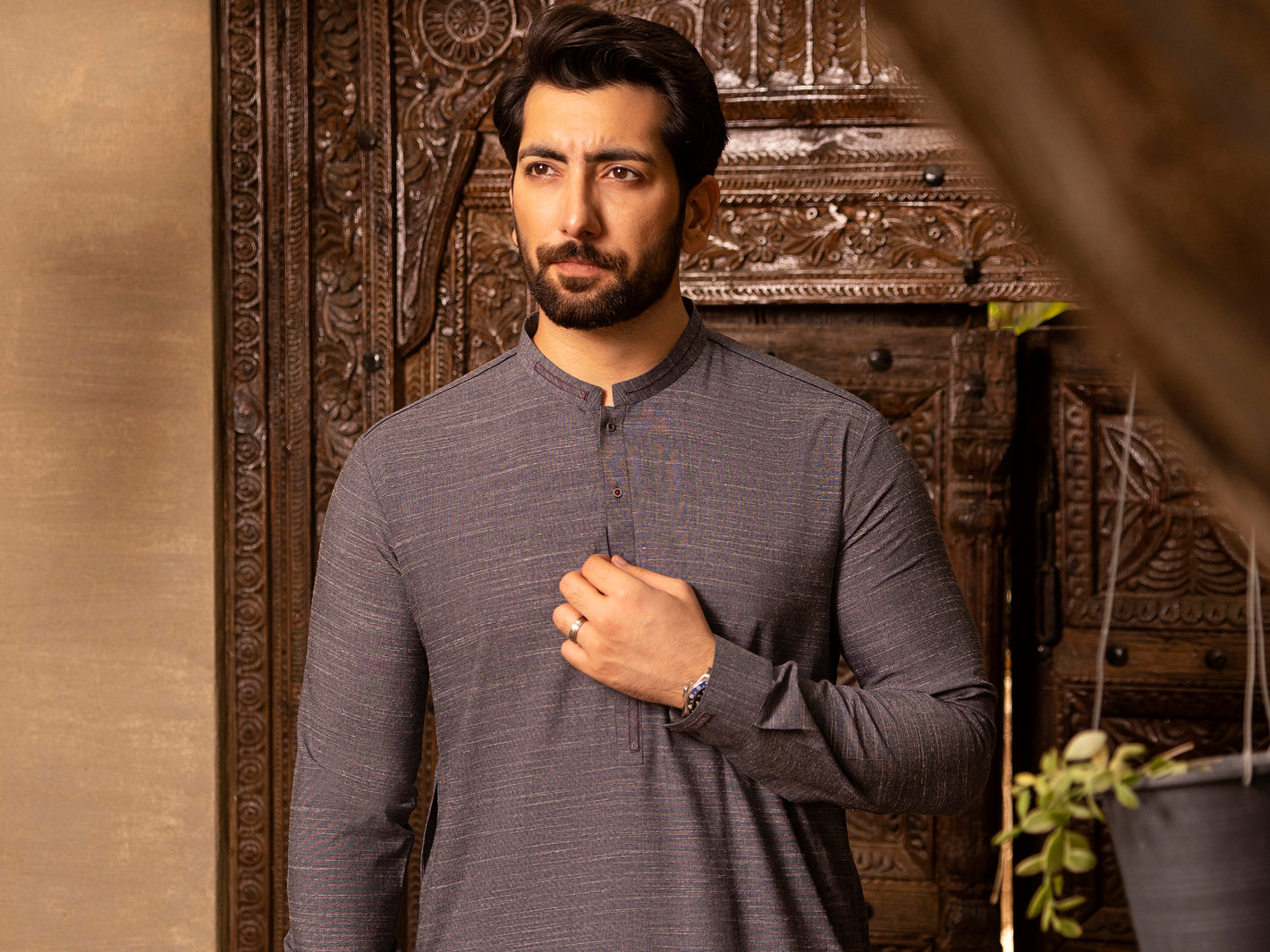Grey Blended Kurta Shalwar - AL-KS-2661