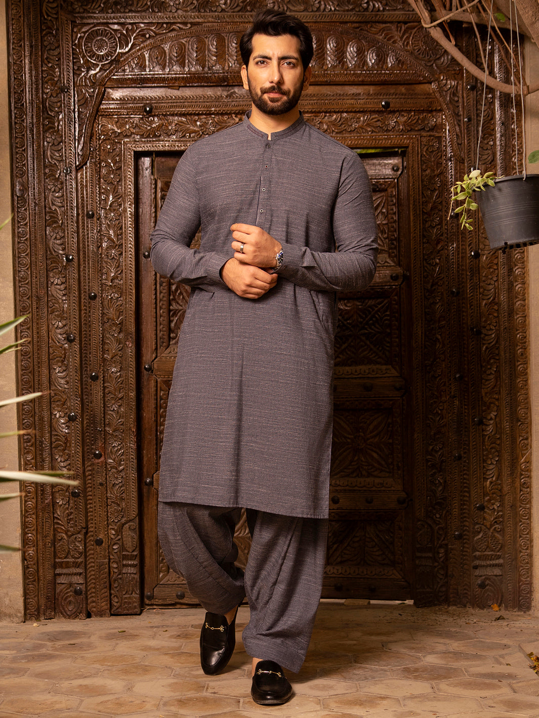 Grey Blended Kurta Shalwar - AL-KS-2661