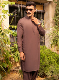 Brown Blended Kurta Shalwar - AL-KS-2669