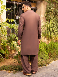 Brown Blended Kurta Shalwar - AL-KS-2669