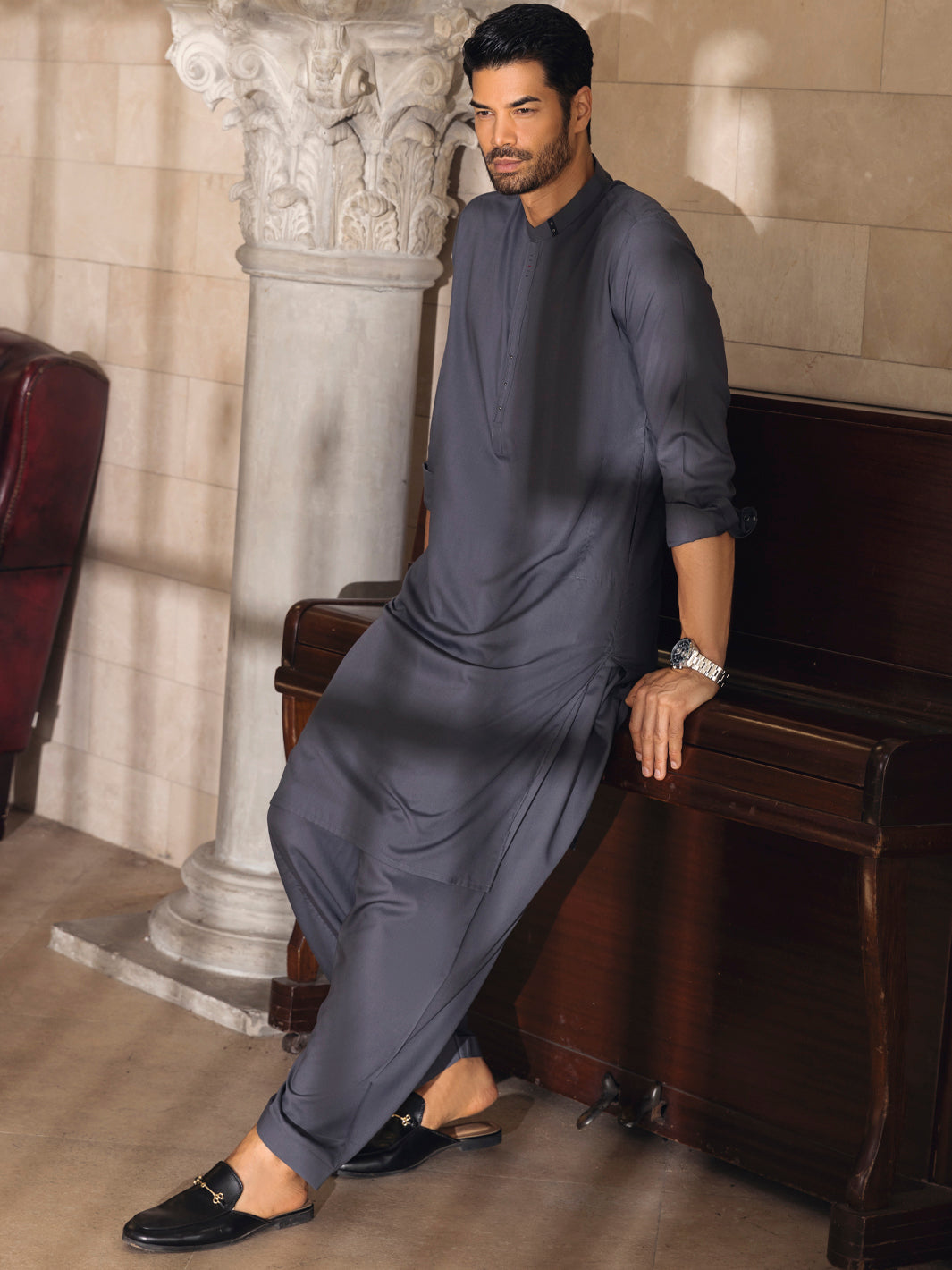 Grey Kameez Shalwar - AL-KS-2671
