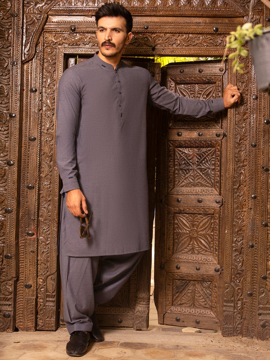 Blue Blended Kurta Shalwar - AL-KS-2689