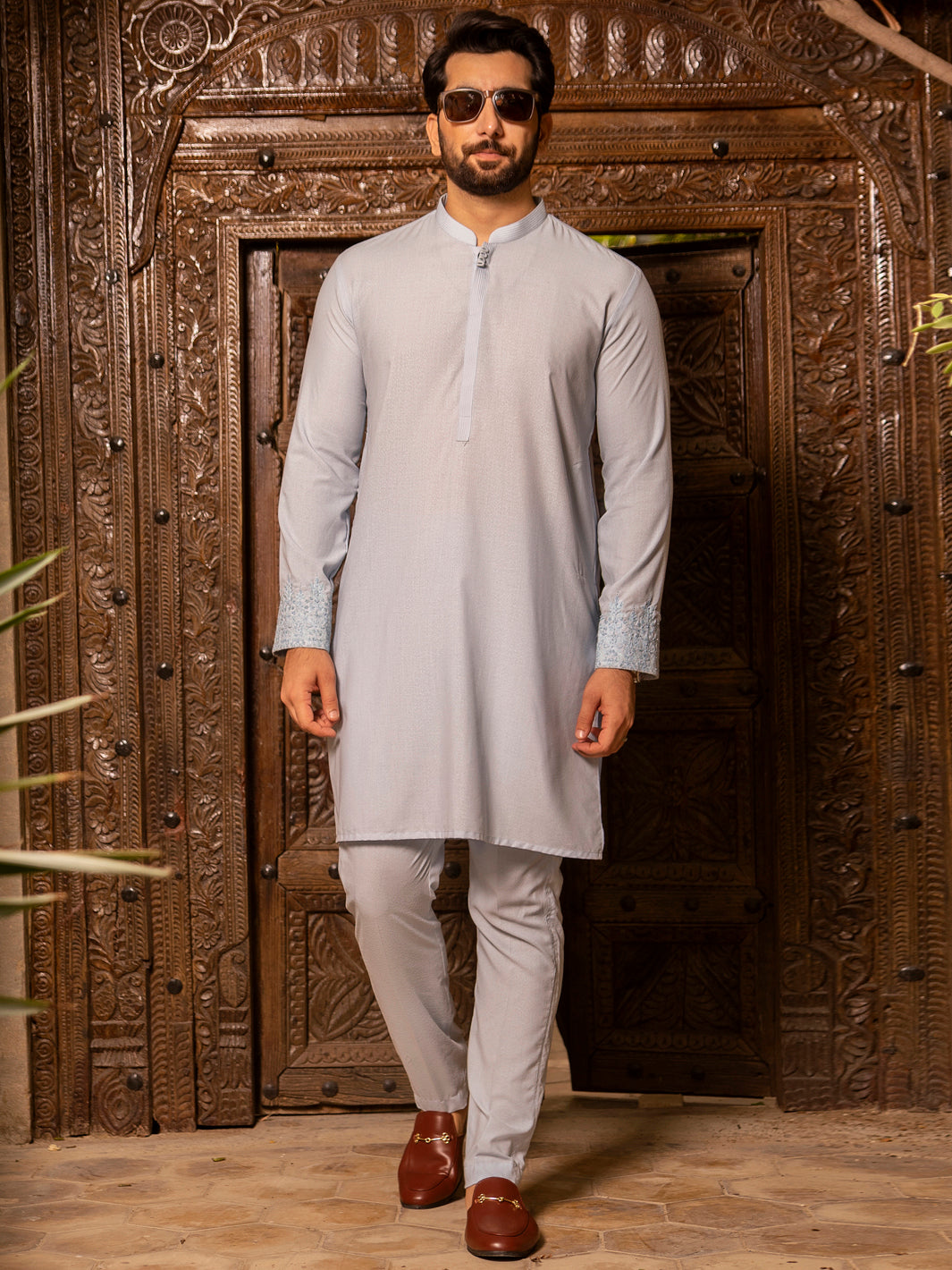 Light Blue Blended Kurta Trouser - AL-KT-2691