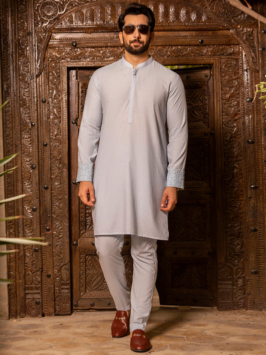 Light Blue Blended Kurta Trouser - AL-KT-2691