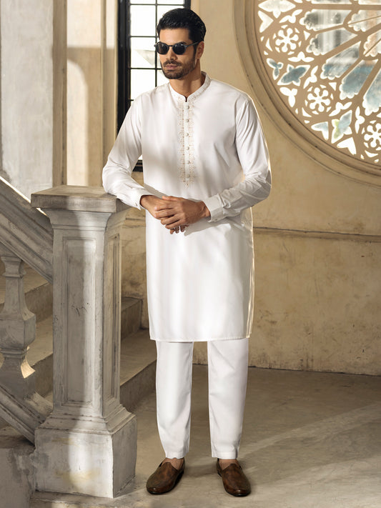 Off White Kurta Trouser - AL-KT-2698