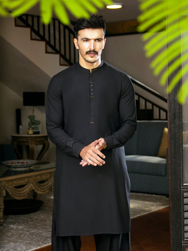 Black Blended Kameez Shalwar - AL-KS-2701