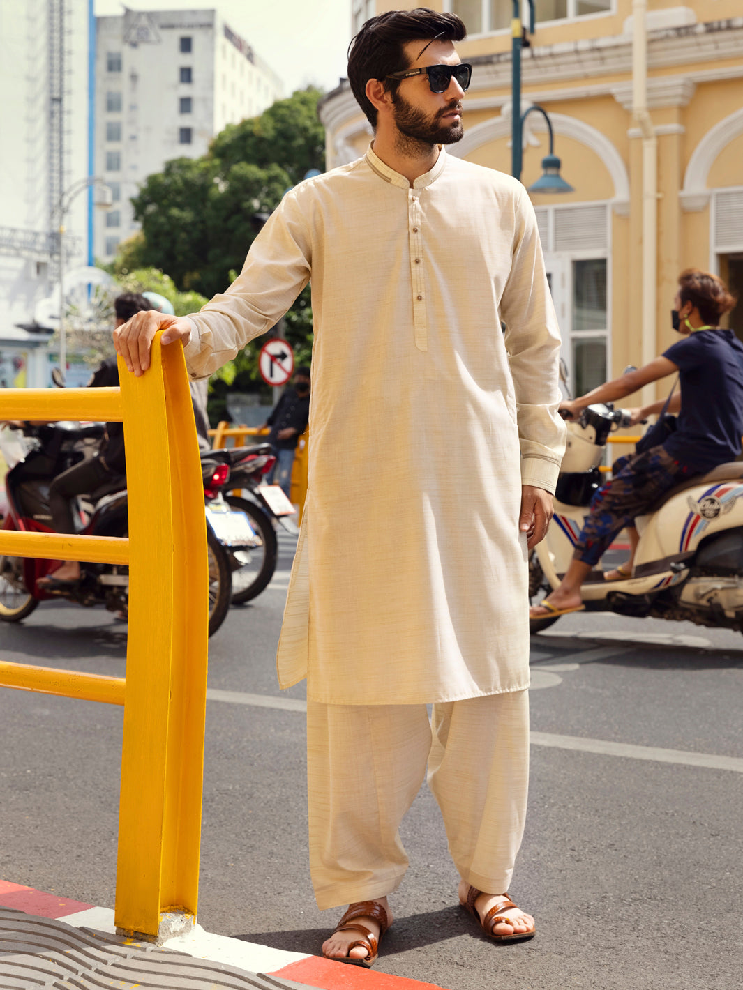Cream Kurta Shalwar - AL-KS-2705