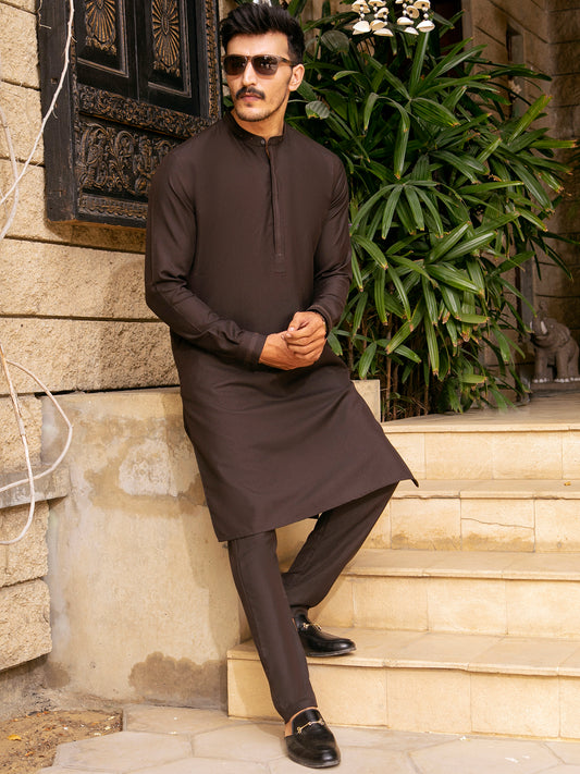 Dark Brown Blended Kurta Trouser - AL-KT-2706