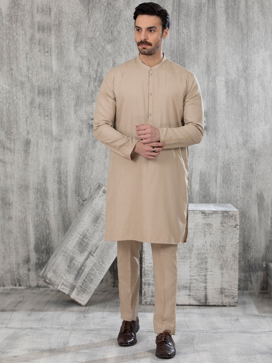 Beige Blended Kurta Trouser - AL-KT-2729