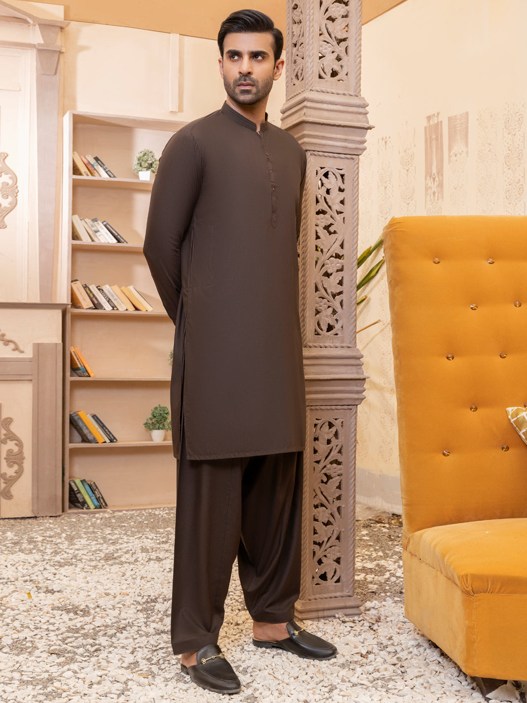 Dark Brown Kameez Shalwar - AL-KS-2748