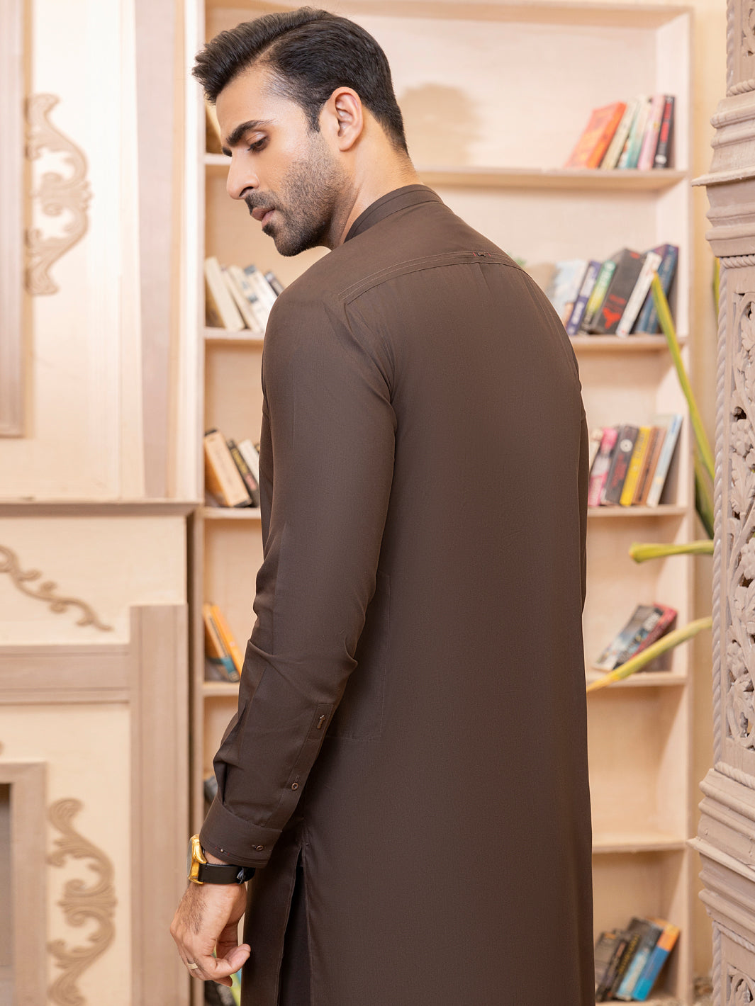 Dark Brown Kameez Shalwar - AL-KS-2748
