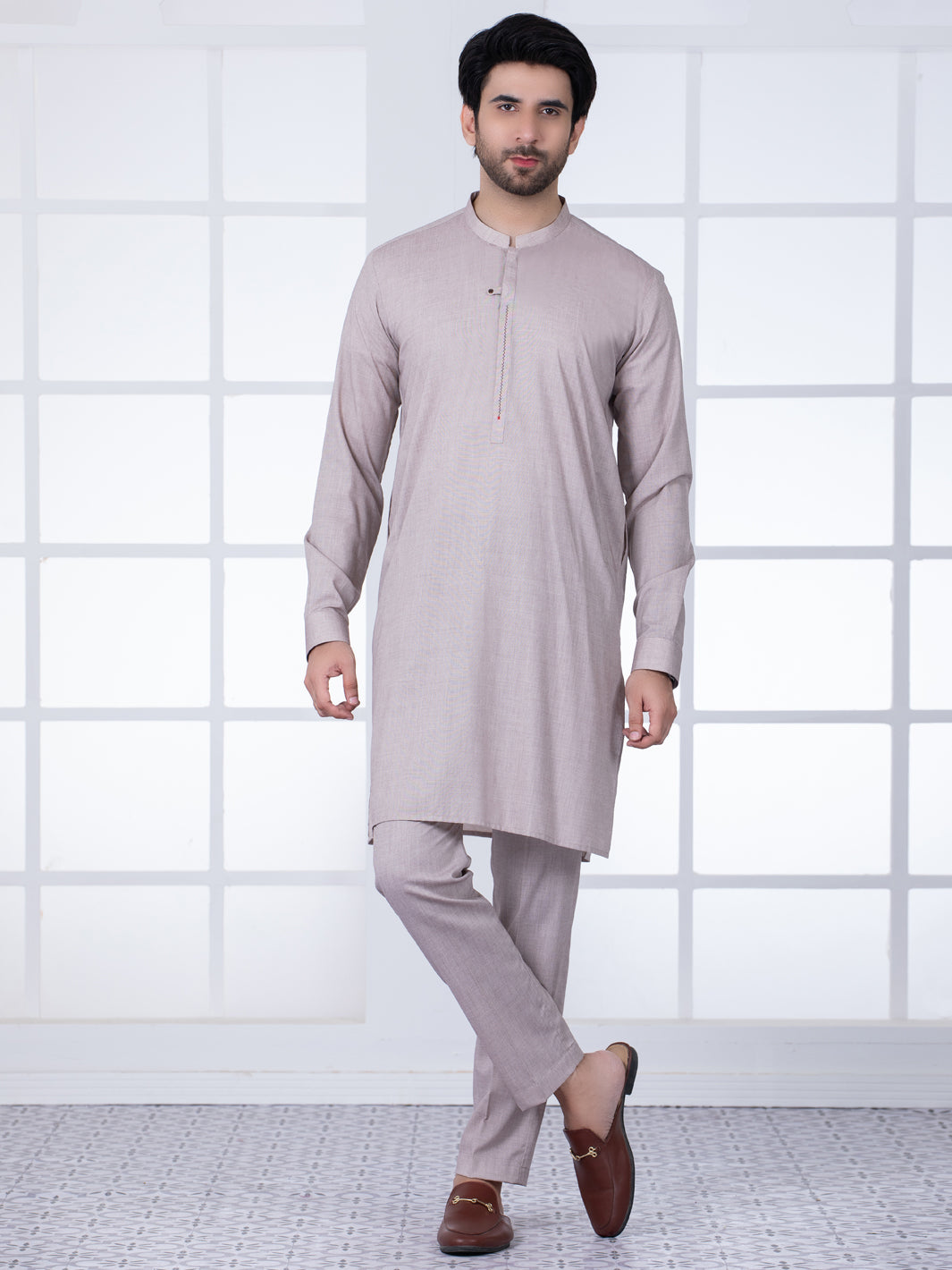 Light Brown Blended Kurta Trouser - AL-KT-2751