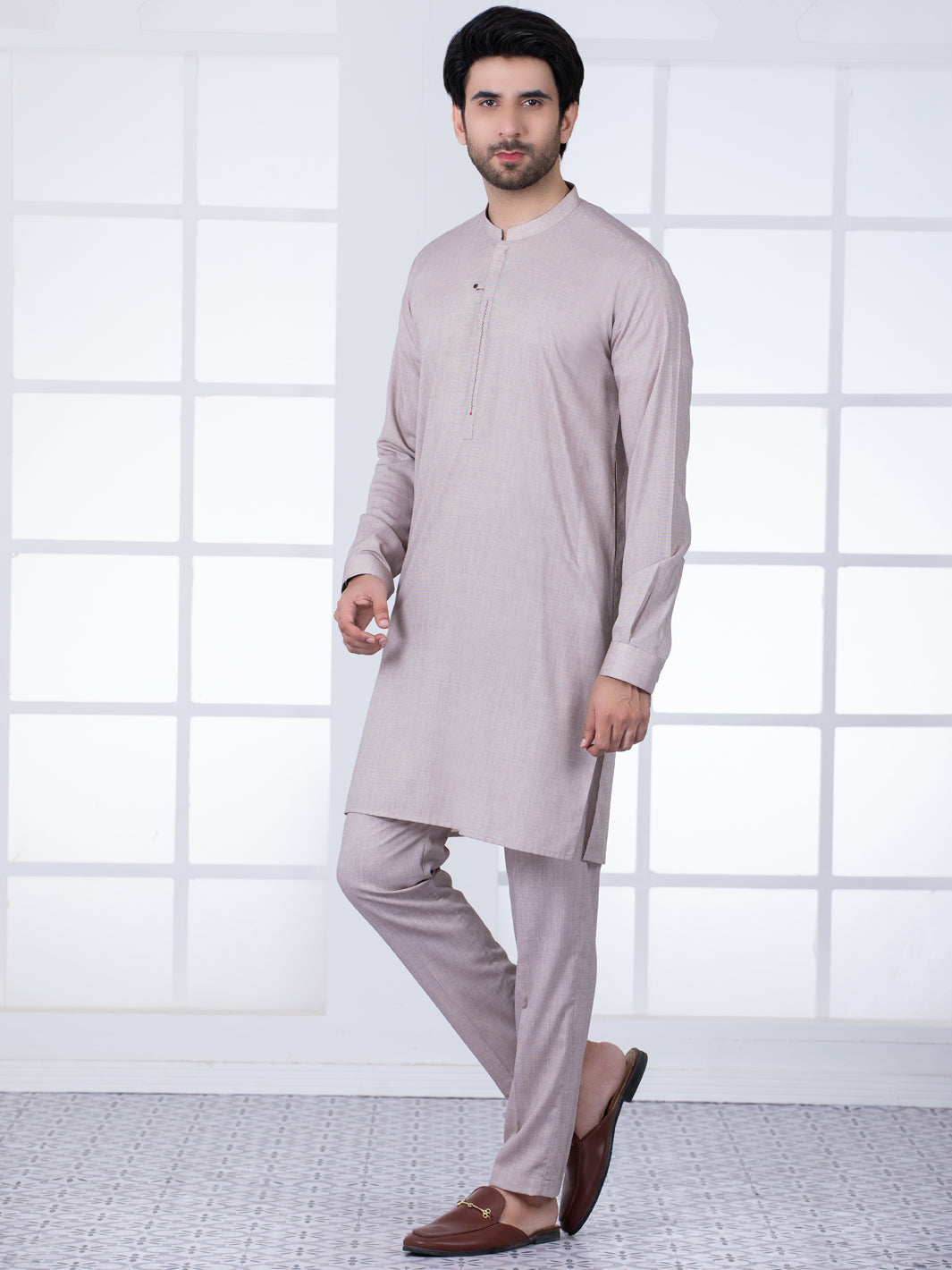 Light Brown Blended Kurta Trouser - AL-KT-2751