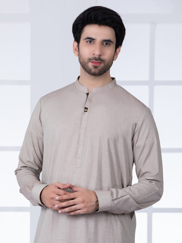 Beige Blended Kameez Shalwar - AL-KS-2753