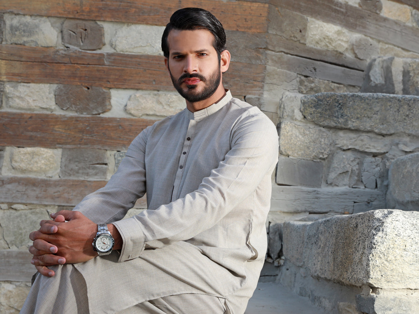 Light Grey Kameez Shalwar - AL-KS-2757
