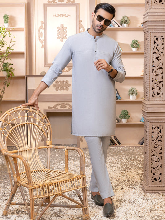 Light Grey Blended Kurta Trouser - AL-KT-2762