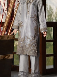 Grey Khaddi Net 2Pc Formal Suit - LS-277