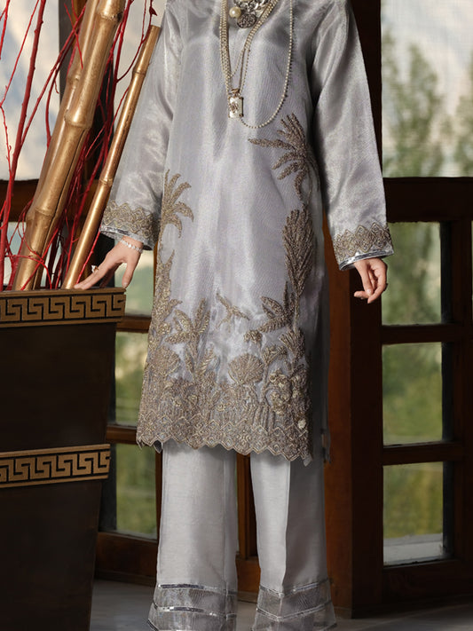 Grey Khaddi Net 2Pc Formal Suit - LS-277