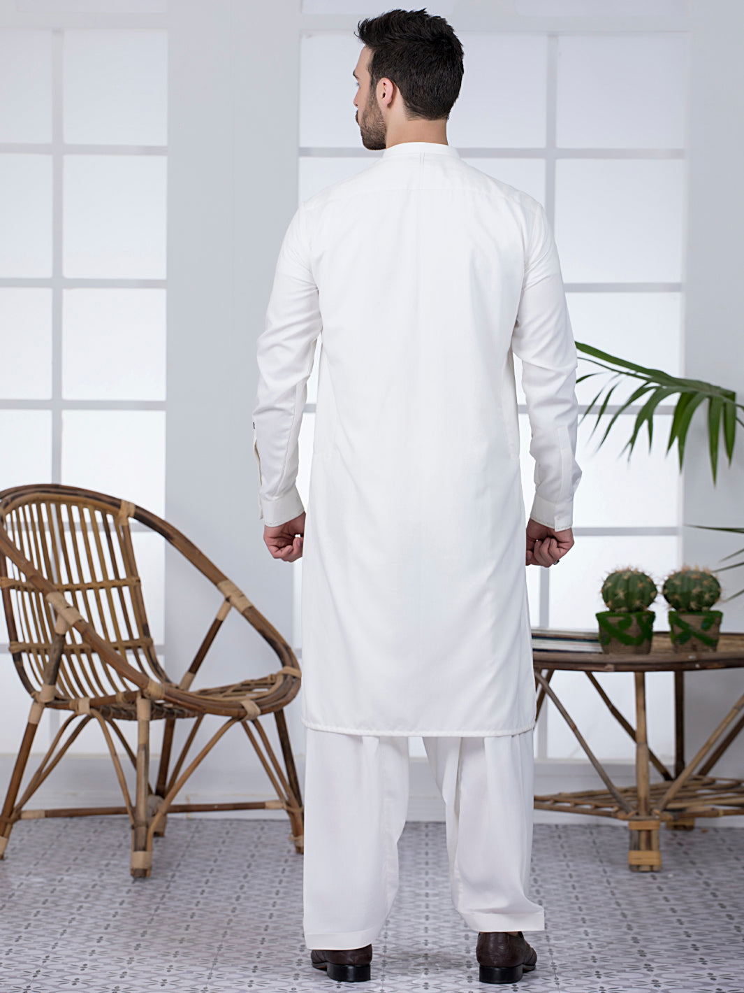 Off White Blended Kameez Shalwar - AL-KS-2780