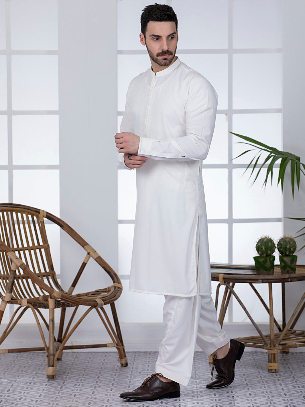 Off White Blended Kameez Shalwar - AL-KS-2780