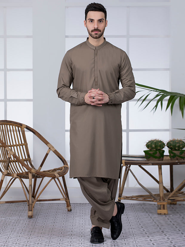 Khaki Blended Kameez Shalwar - AL-KS-2787