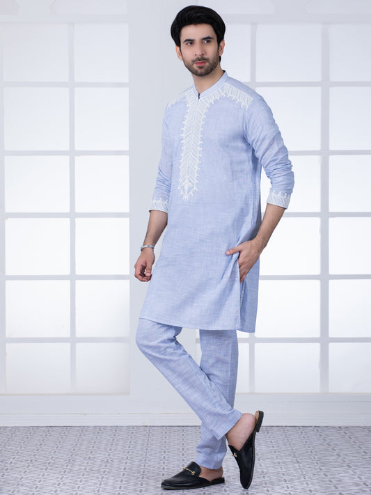 Light Blue Cotton Kurta Trouser - AL-KT-2801B
