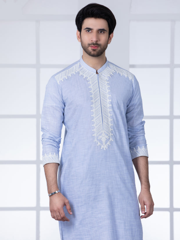 Light Blue Cotton Kurta Trouser - AL-KT-2801B