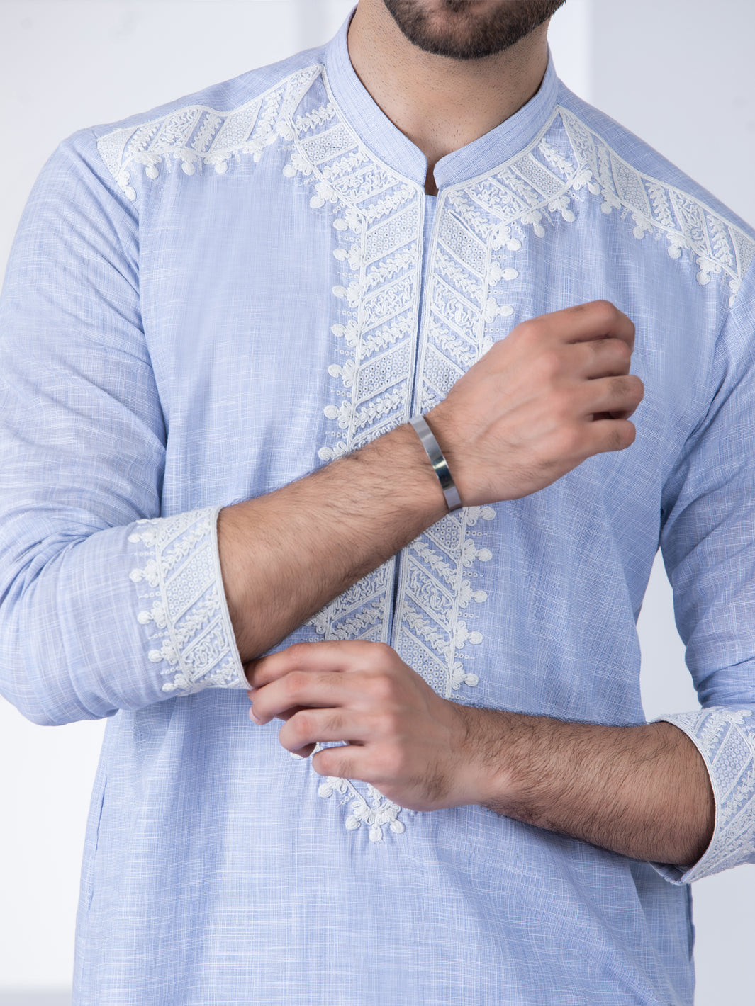 Light Blue Cotton Kurta Trouser - AL-KT-2801B