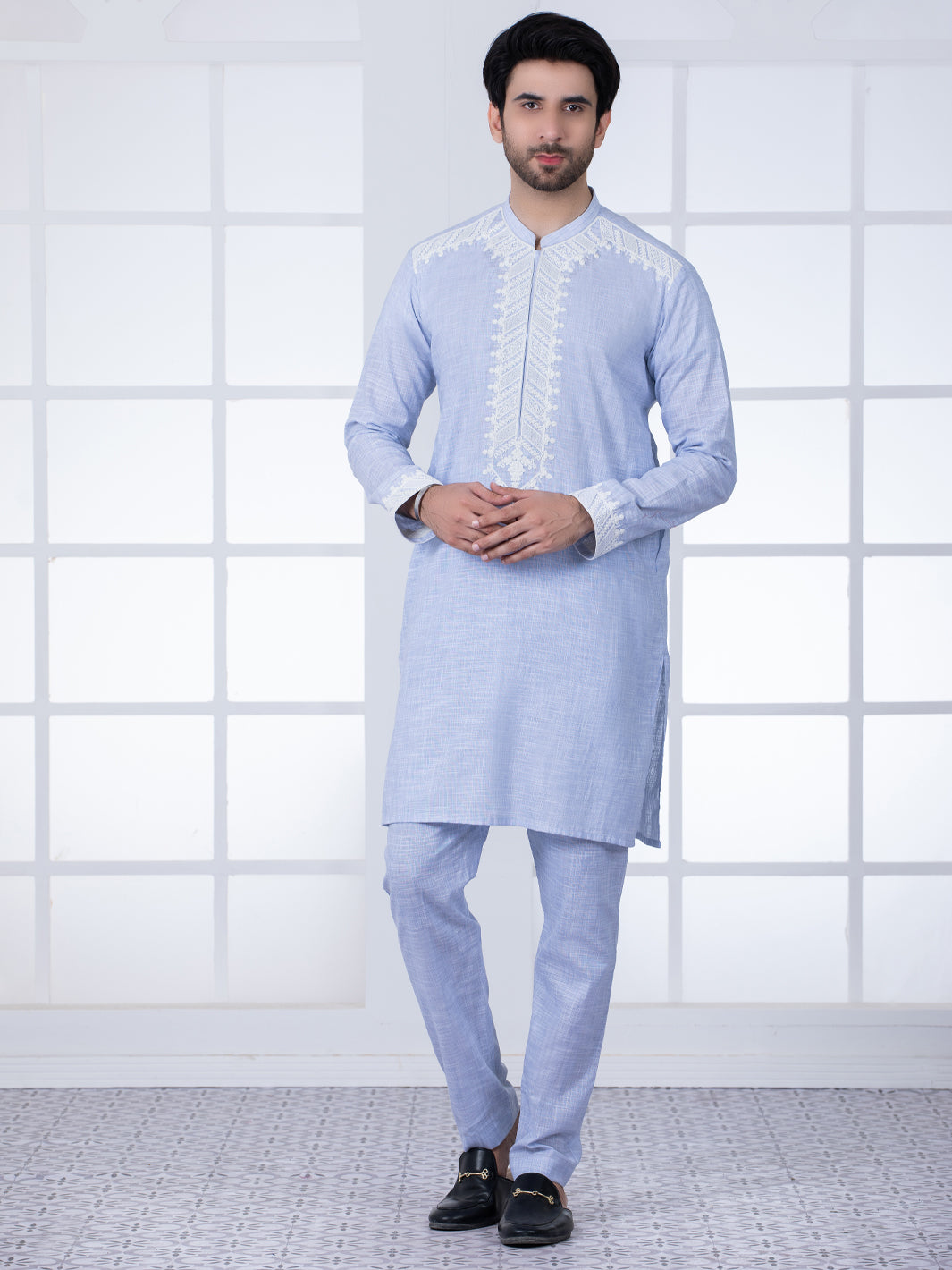 Light Blue Cotton Kurta Trouser - AL-KT-2801B