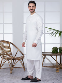 White Blended Kameez Shalwar - AL-KS-2806