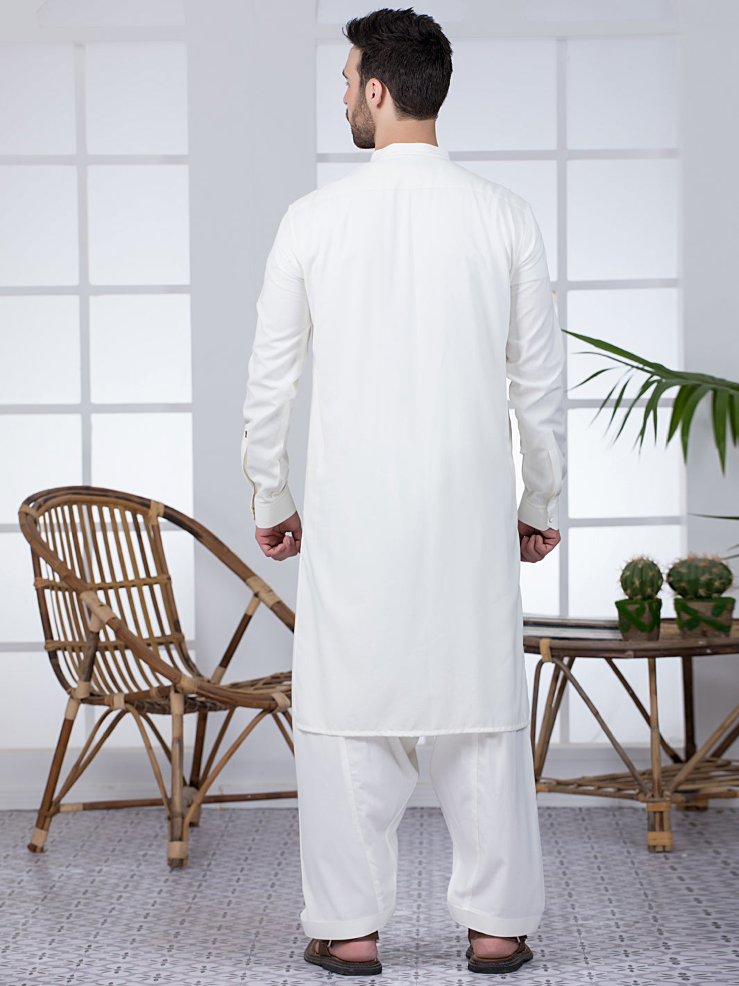 Off White Blended Kameez Shalwar - AL-KS-2807