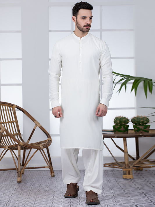 Off White Blended Kameez Shalwar - AL-KS-2807