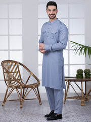 Light Blue Blended Kurta Trouser - AL-KT-2808