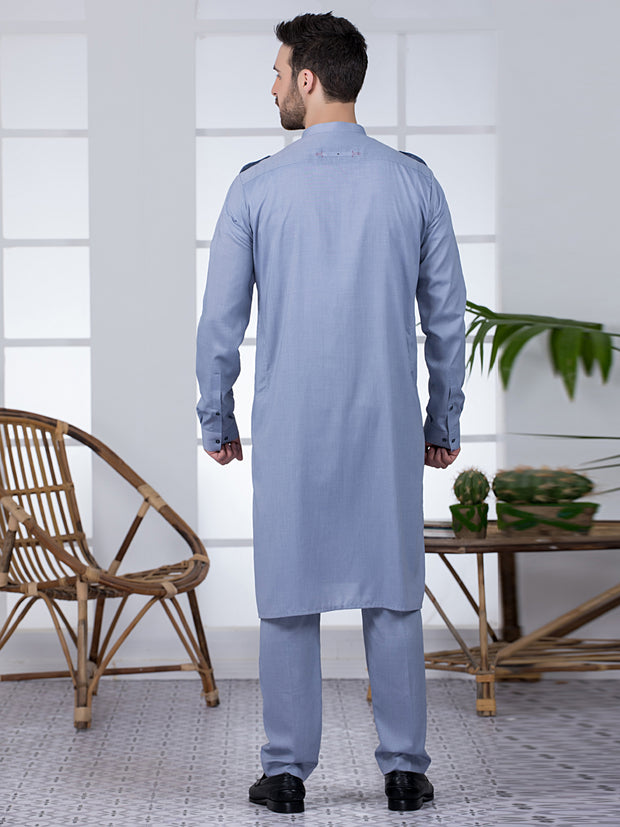 Light Blue Blended Kurta Trouser - AL-KT-2808