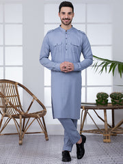 Light Blue Blended Kurta Trouser - AL-KT-2808