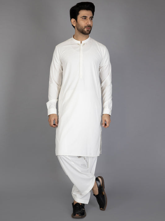 Off White Blended Kameez Shalwar - AL-KS-2816