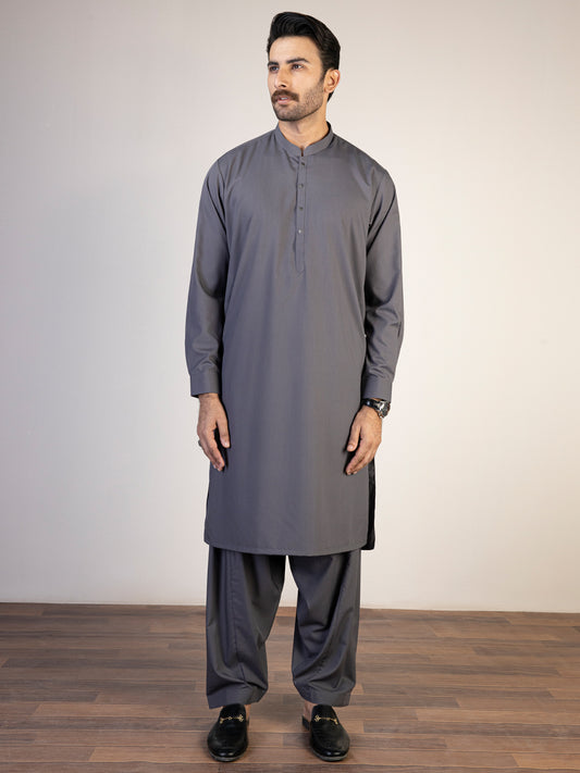Dark Grey Blended Kameez Shalwar - AL-KS-2840A