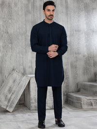 Navy Blue Blended Kurta Trouser - AL-KT-2828