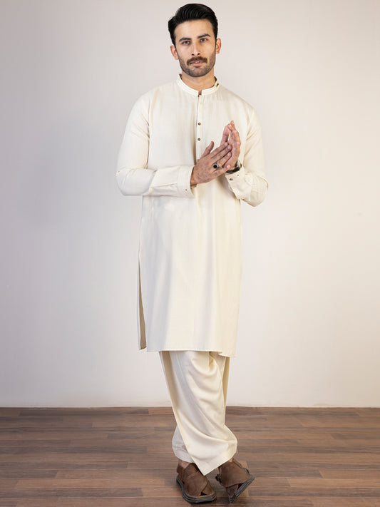 Cream Blended Kameez Shalwar - AL-KS-2833