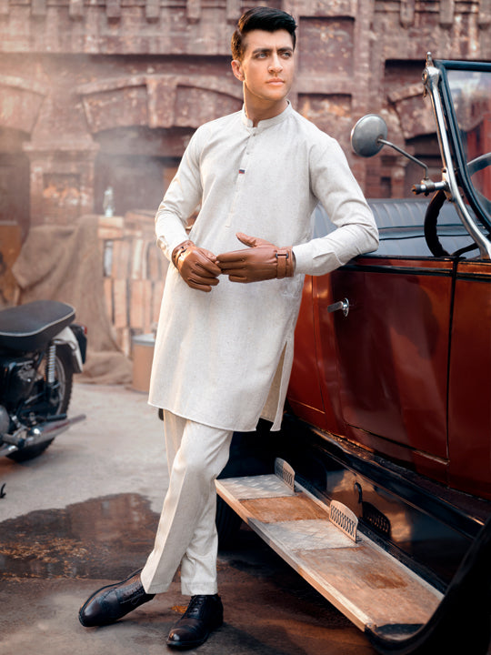 Beige Blended Kurta Trouser - AL-KT-2835